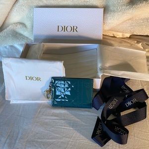 Christian Dior Patent Cannage Calfskin Lady Dior Card Holder- Deep Ocean Blue
